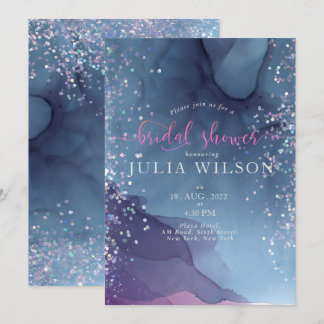 Blue and purple alcohol ink with glitter mystic invitation