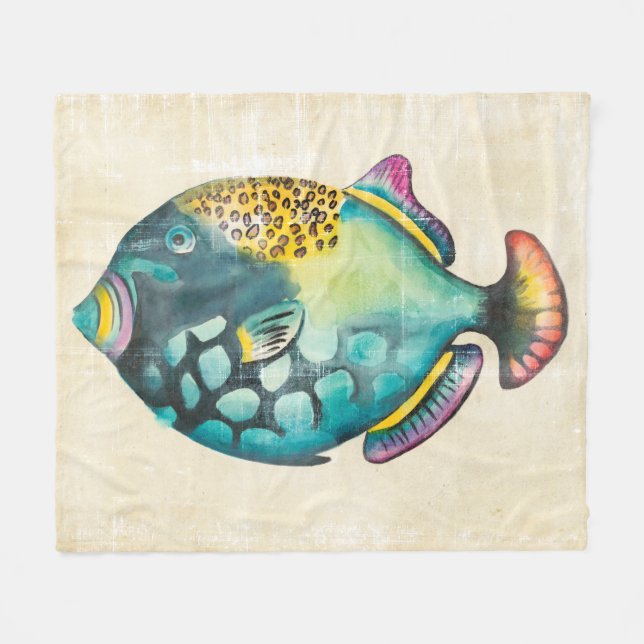 Blue and Purple Aquarium Fish Fleece Blanket (Front (Horizontal))