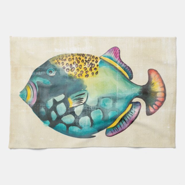 Blue and Purple Aquarium Fish Kitchen Towel (Horizontal)