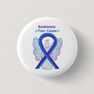 Blue and Purple Awareness Ribbon Angel Button
