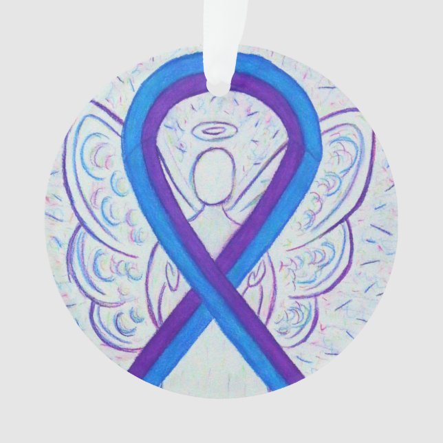 Blue and Purple Awareness Ribbon Custom Ornaments (Front)