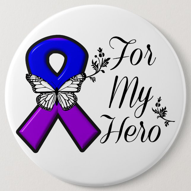 Blue and Purple Awareness Ribbon For My Hero 6 Inch Round Button (Front)