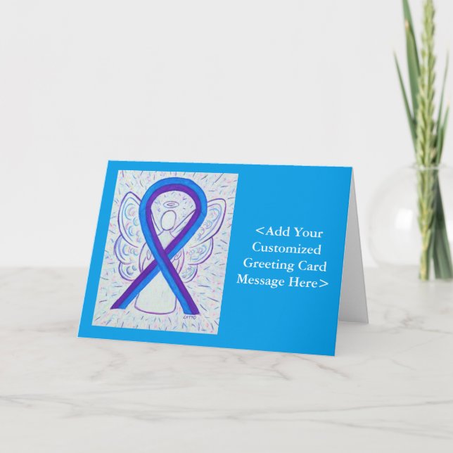 Blue and Purple Awareness Ribbon Personalized Card (Front)