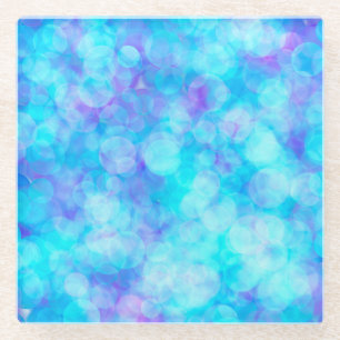 Blue and Purple Bokeh Bubbles Glass Coaster