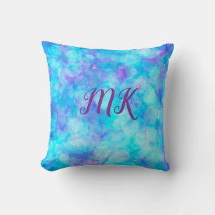 Blue and Purple Bokeh Bubbles Throw Pillow