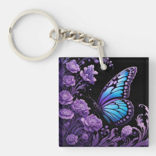 Blue and Purple Butterfly Floral  Keychain