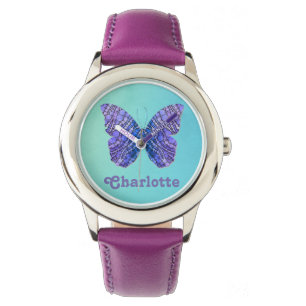 Blue and Purple Butterfly Name Monogram Watch