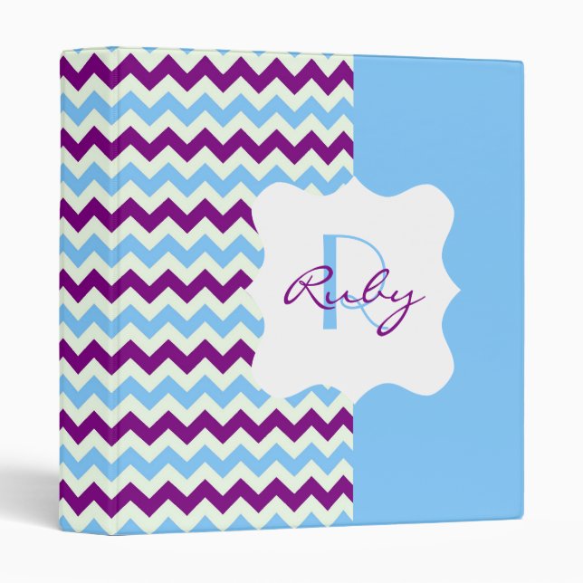 Blue and Purple Chevron Personalized Monogram Binder (Front/Spine)