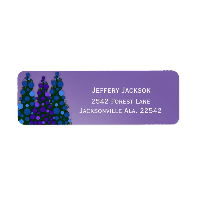 Blue And Purple Christmas Tree Address Labels (Front)