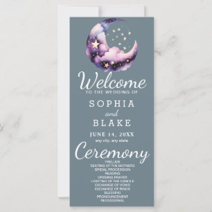 Blue and Purple Crescent Moon Wedding Program