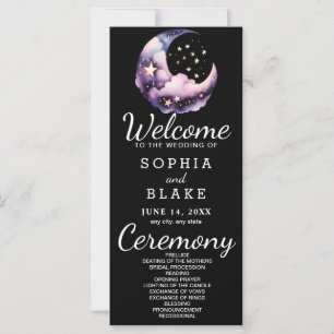 Blue and Purple Crescent Moon Wedding Program