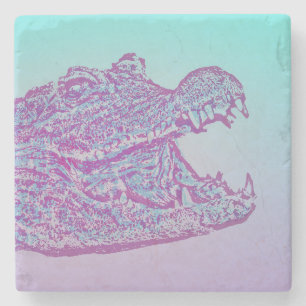 Blue and Purple Crocodile Print Stone Coaster