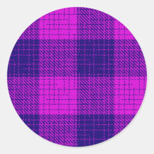 Blue and Purple Crosshatch Chequered Design Classic Round Sticker