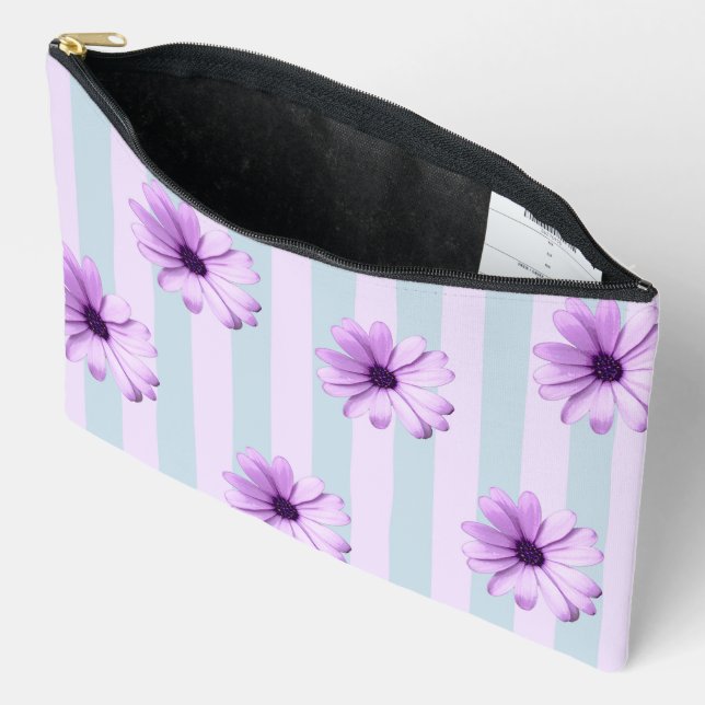 Blue and Purple Daisy Pattern Accessory Pouch (Open)