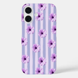 Blue and Purple Daisy Pattern iPhone 16 Case