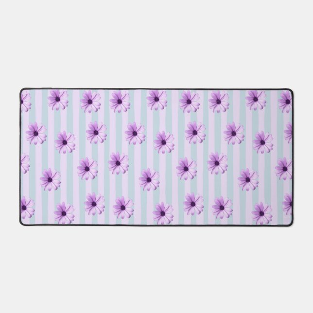 Blue and Purple Daisy Pattern Desk Mat (Front)