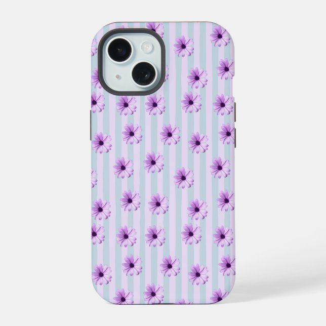 Blue and Purple Daisy Pattern iPhone 15 Case (Back)