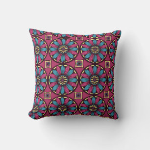 Blue and Purple Daisy Pattern Throw Pillow