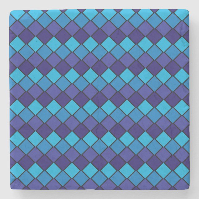 Blue and Purple Diamond Checked Square Coaster (Front)
