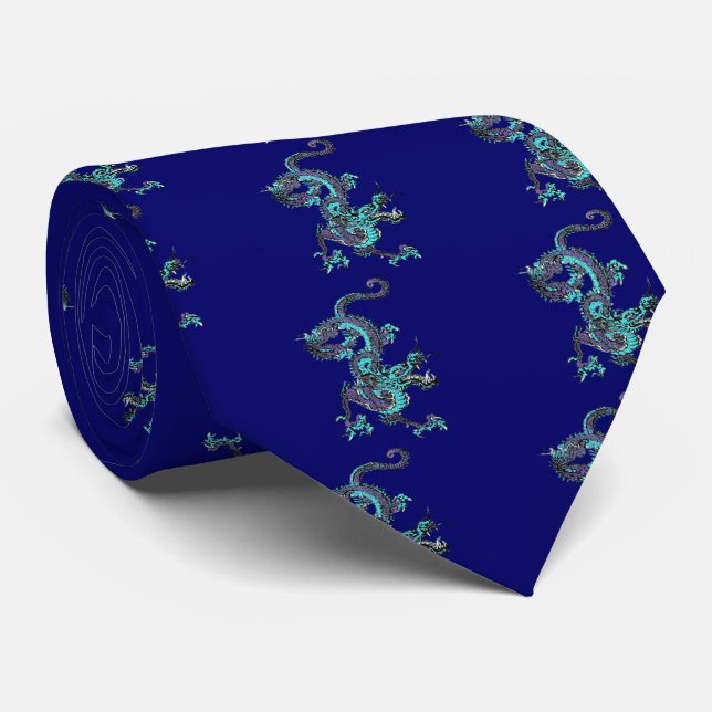 Blue And Purple Dragon Tie (Rolled)