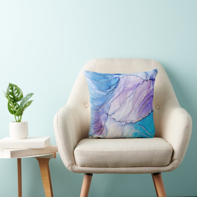 Blue and Purple Elegant Throw Pillow (Chair)