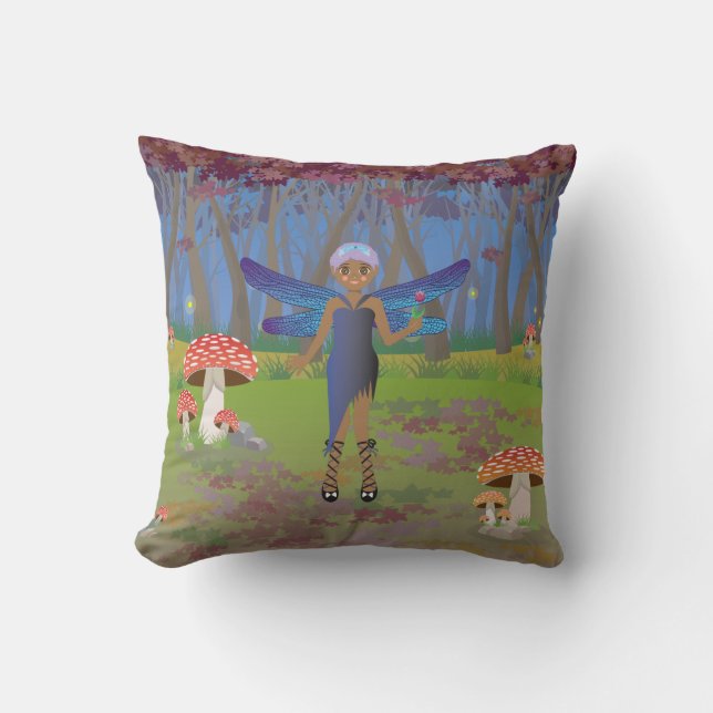 Blue and Purple Fairies in the Night Throw Pillow (Front)