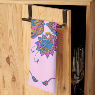 Blue and Purple Floral Art, Mehndi Blue Bliss Kitchen Towel