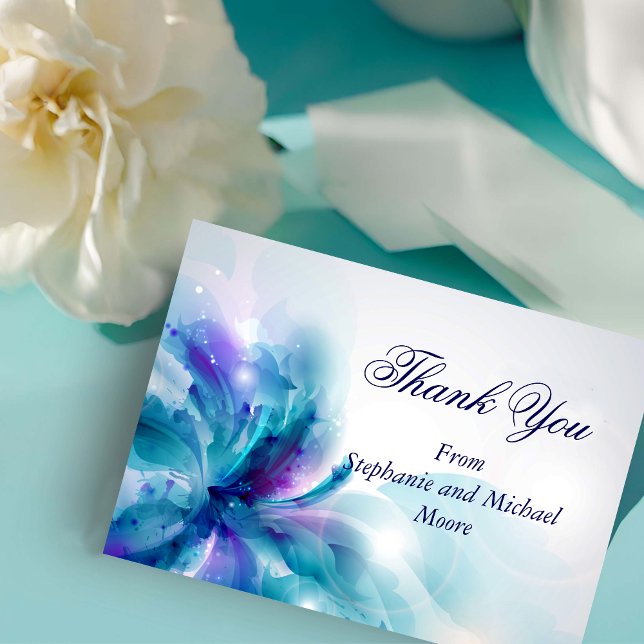 Blue and Purple Floral Design Thank You Note Card (Creator Uploaded)