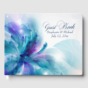 Blue and Purple Floral Design Wedding Guest Book