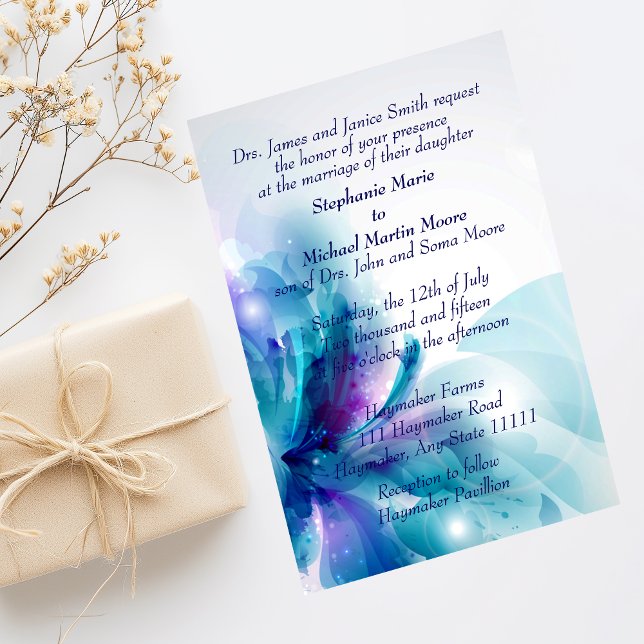 Blue and Purple Floral Design Wedding Invitation (Creator Uploaded)