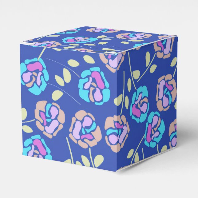 Blue and Purple Floral Pattern Favor Box (Front Side)