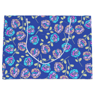 Blue and Purple Floral Pattern Large Gift Bag