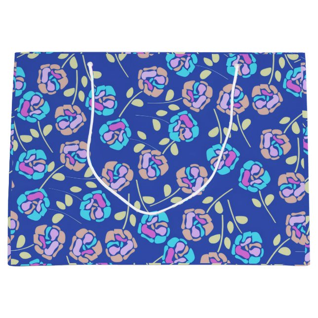 Blue and Purple Floral Pattern Large Gift Bag (Front)