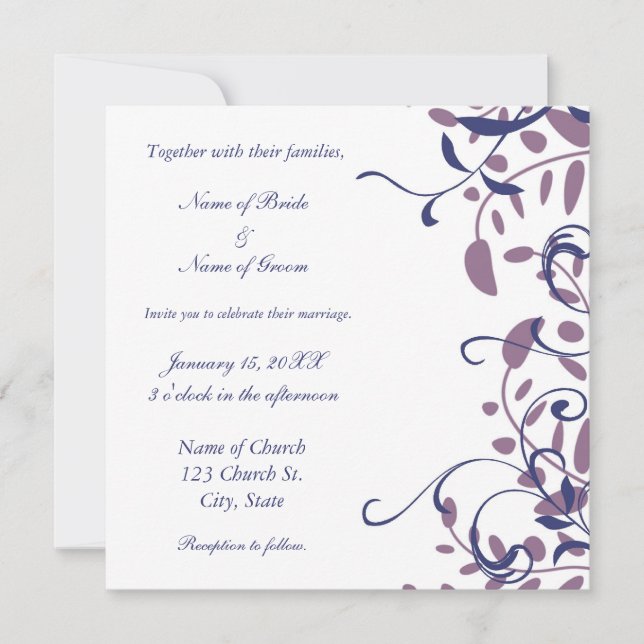 Blue and Purple Floral Wedding Invitation Cards (Front)