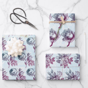 Blue and Purple floral Wrapping Paper Sheet