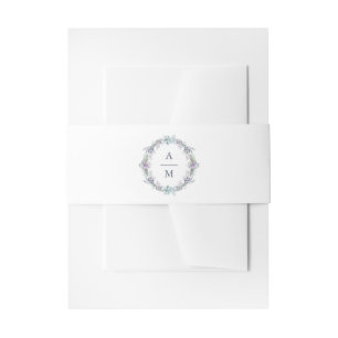 Blue and Purple Floral Wreath Wedding Invitation Belly Band
