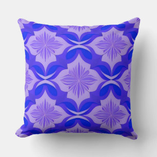 Blue and Purple Geometric Floral Pattern Throw Pillow