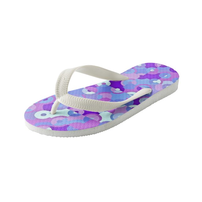 Blue and Purple Geometric Kid's Flip Flops (Angled)