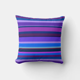 Blue and purple horizontal stripes throw pillow