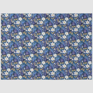 Blue and Purple Illustrated Floral Decoupage Tissue Paper