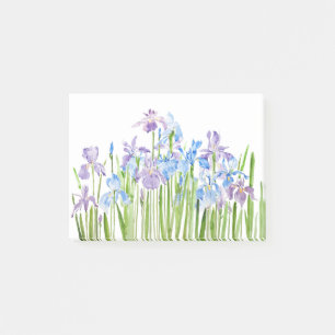 blue and purple iris branch watercolor post-it notes