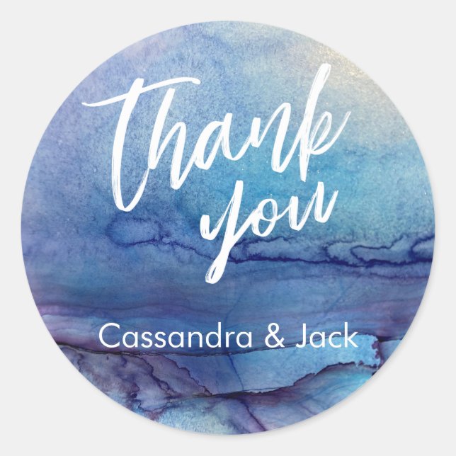 Blue and Purple Liquid Abstract Art Casual Hand Classic Round Sticker (Front)