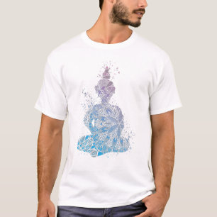 Blue and Purple Mandala Buddha Silhouette T-Shirt