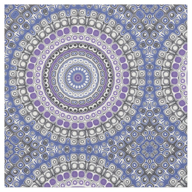 Blue and Purple Mandala Geometric Circular Pattern Fabric (Close Up)