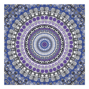 Blue and Purple Mandala Geometric Circular Pattern Poster