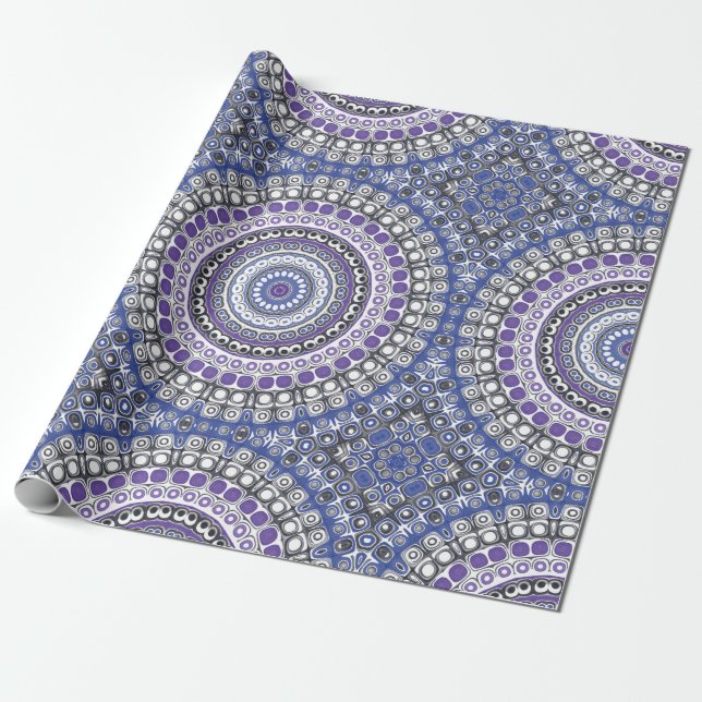 Blue and Purple Mandala Geometric Circular Pattern Wrapping Paper (Unrolled)