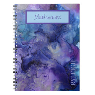 Blue and Purple Marbled Watercolor Personalized No Notebook