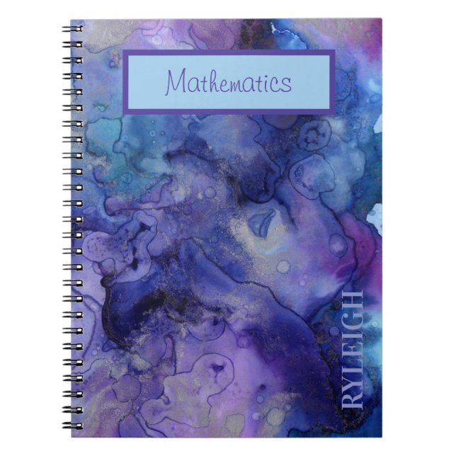 Blue and Purple Marbled Watercolor Personalized No Notebook (Front)