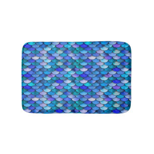 Blue and purple mermaid scales bath mat
