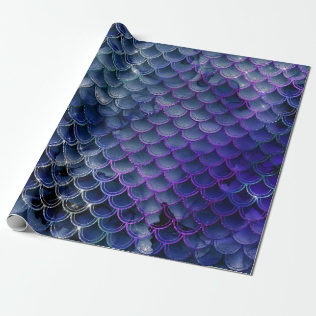 Blue and Purple Mermaid Scales Wrapping Paper (Unrolled)